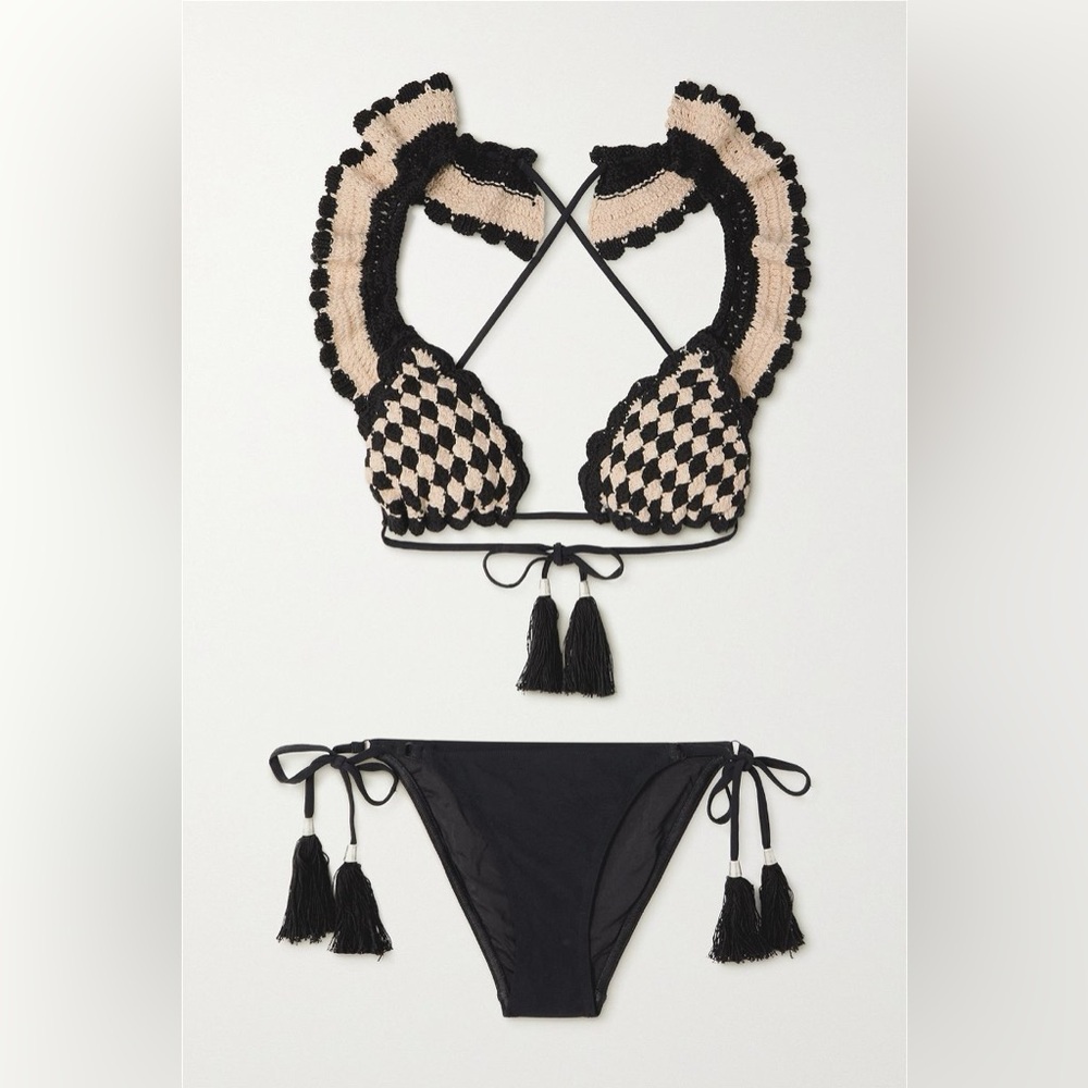 ISO Zimmermann Anneke Ruffled Crochet Bikini in Cream/Black Designer Size 0